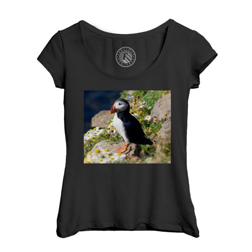 T-Shirt Femme Col Echancré Macareux Fraterculini Oiseau Marin Rare Animal Sauvage