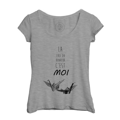 T-Shirt Femme Col Echancré La Chef Du Bonheur C'est Moi Origamis Suspendus