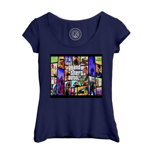 T-Shirt Femme Col Echancré Gta 5 Mosaique Jeux Video