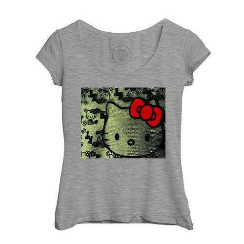 T-Shirt Femme Col Echancré Hello Kitty Kawai Chat Mignon Anime Japon