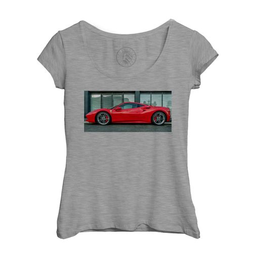 T-Shirt Femme Col Echancré Belle Voiture De Sport Italienne Rouge De Côté