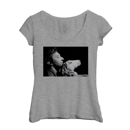 T-Shirt Femme Col Echancré Serge Gainsbourg Chanteur Photo De Star Célébrité Musique Original 5 Chien Foulard