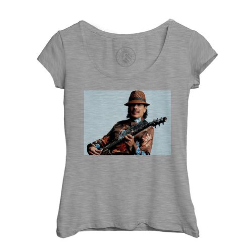 T-Shirt Femme Col Echancré Carlos Santana Groupe De Musique Photo De Star Célébrité Rétro Poster Vintage