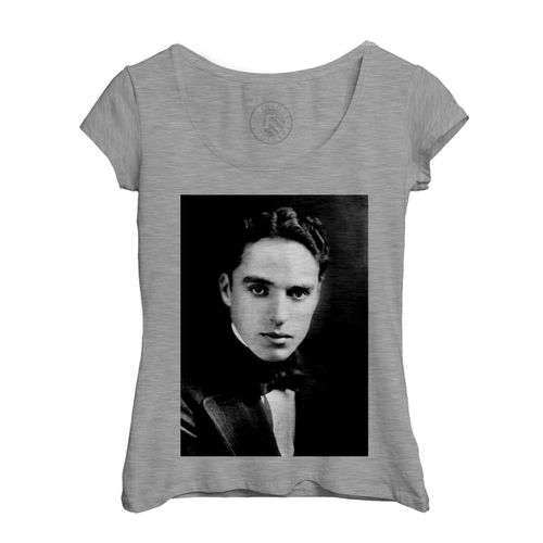 T-Shirt Femme Col Echancré Charlie Chaplin Acteur Photo De Star Célébrité Vieux Cinéma Original 9