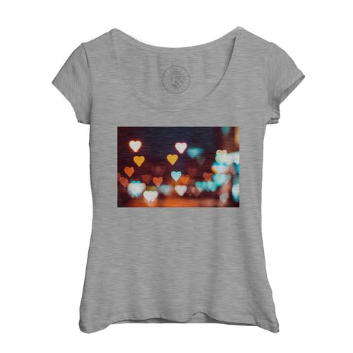 T-Shirt Femme Col Echancré Lumières Floues De Villes En Forme De Coeurs