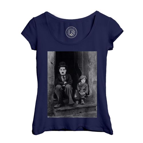 T-Shirt Femme Col Echancré Charlie Chaplin The Kid Photo De Star Célébrité Acteur Vieux Cinéma Original 1