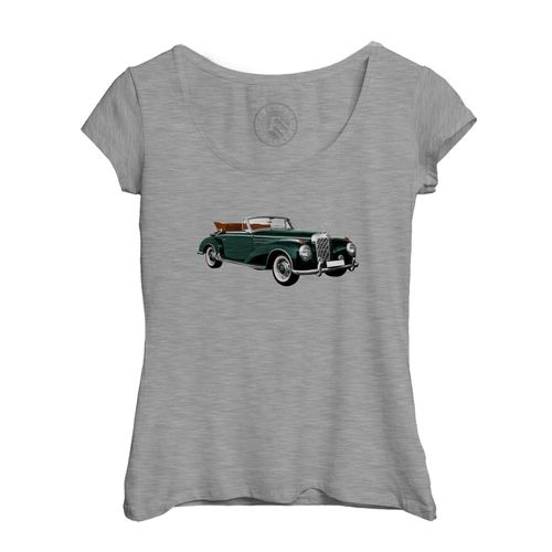 T-Shirt Femme Col Echancré Vieille Belle Voiture Décapotable Vert Foncé Chromée Calandre Rétro Vintage