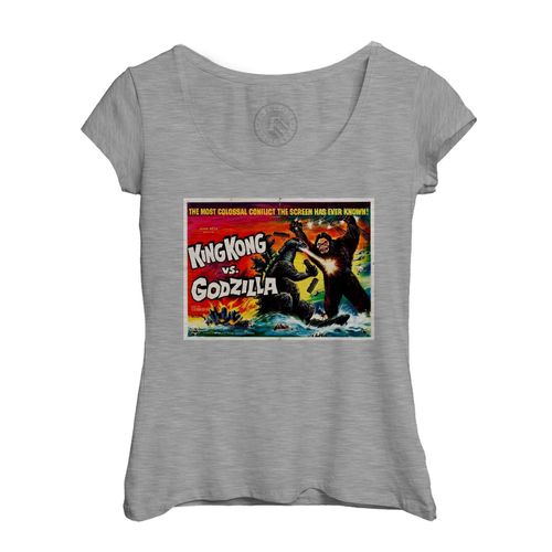 T-Shirt Femme Col Echancré King Kong Versus Godzilla Vieille Affiche De Film Rétro Poster Cinéma Vintage