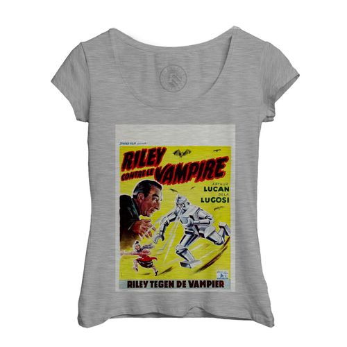 T-Shirt Femme Col Echancré Riley Contre Le Vampire Vieille Affiche Française De Film Rétro Poster Cinéma Vintage