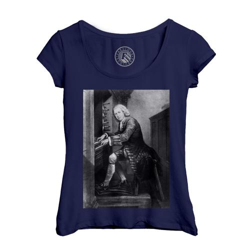 T-Shirt Femme Col Echancré Jean Sébastien Bach Gravure De Star Célébrité Compositeur Musique