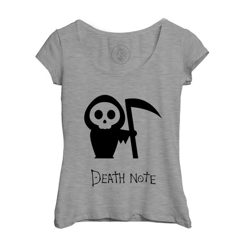 T-Shirt Femme Col Echancré Death Note Chibi Minuscule Personnage De La Mort Noir Et Blanc Manga Anime Japon