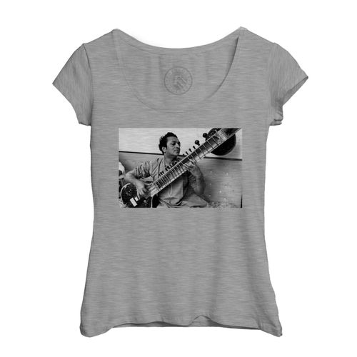 T-Shirt Femme Col Echancré Ravi Shankar Joueur De Sitar Photo De Star Célébrité Musique Original 1 Inde