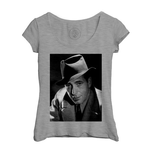 T-Shirt Femme Col Echancré Humphrey Bogart Acteur Photo De Star Célébrité Vieux Cinéma Original 2