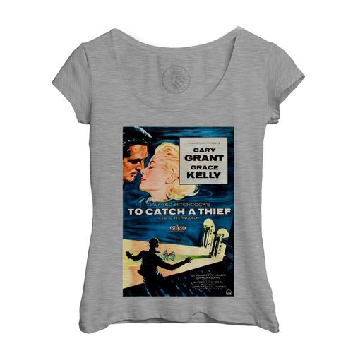 T-Shirt Femme Col Echancré To Catch A Thief Vieille Affiche Anglaise De Film Rétro Poster Cinéma Vintage