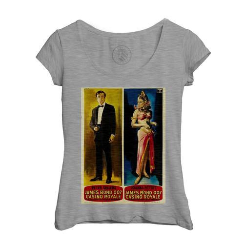 T-Shirt Femme Col Echancré Casino Royale Vieille Affiche Italienne De Film Rétro Poster Cinéma Vintage