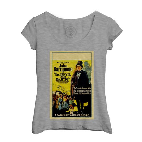 T-Shirt Femme Col Echancré Docteur Jekyll And Monsieur Hyde Vieille Affiche Anglaise De Film Rétro Poster Cinéma Vintage