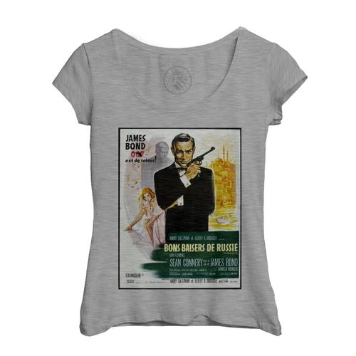 T-Shirt Femme Col Echancré Bons Baisers De Russie Vieille Affiche Française De Film Rétro Poster Cinéma Vintage