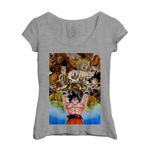 T-Shirt Femme Col Echancré Dragon Ball Sangoku Genkidama Guerrier D'or
