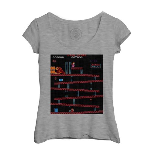 T-Shirt Femme Col Echancré Donkey Kong Classic Jeux Video Retro Gaming