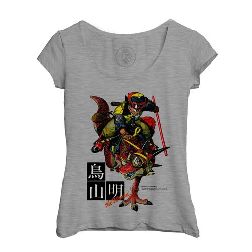 T-Shirt Femme Col Echancré Sangoku Goku Original Dinosaure Baton Magique Kinto Dragon Ball Manga