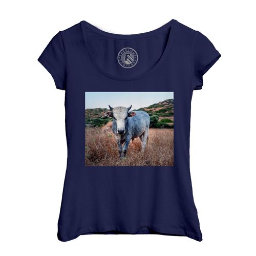 T-Shirt Femme Col Echancré Vache Grise Dans Le Pres Nature Campagne