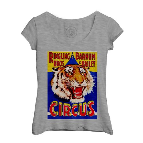 T-Shirt Femme Col Echancré Circus Cirque Tigre Affiche Vintage