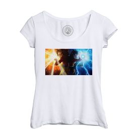 T-Shirt Femme Col Echancré Dragon Ball Sangoku Vegeta Kamehameha Manga Dbz