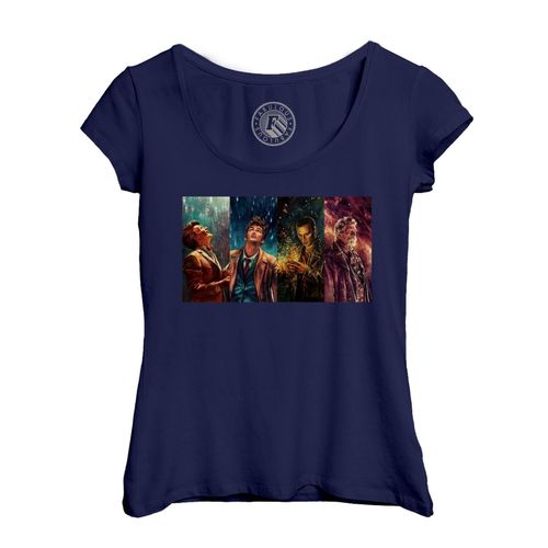 T-Shirt Femme Col Echancré Portaits Du Docteur Who Serie Peinture Fan Art