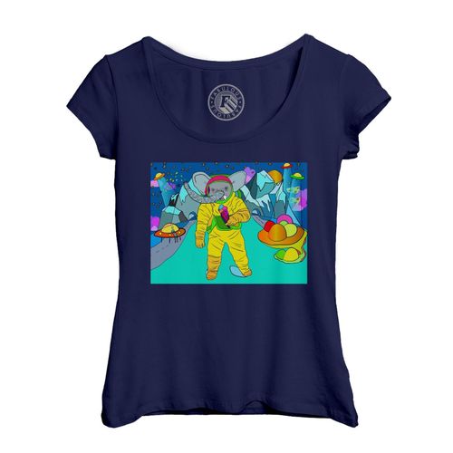 T-Shirt Femme Col Echancré La Baleine - Collection De Créateurs - Éléphant Bleu Souffle Les Graines De Pissenlits Design Original