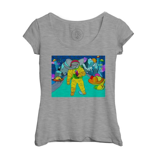 T-Shirt Femme Col Echancré La Baleine - Collection De Créateurs - Éléphant Bleu Souffle Les Graines De Pissenlits Design Original