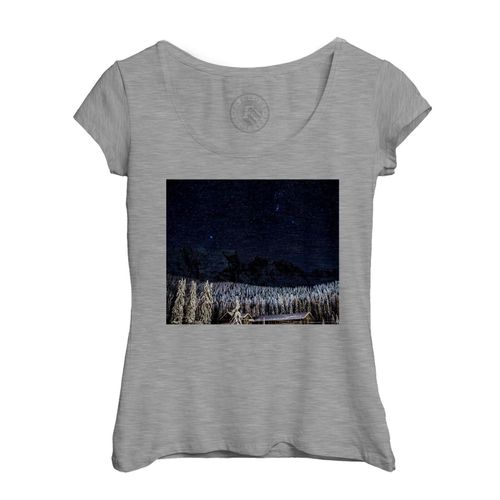 T-Shirt Femme Col Echancré Nuit Sous Les Etoiles Paysages De Glaces Hiver