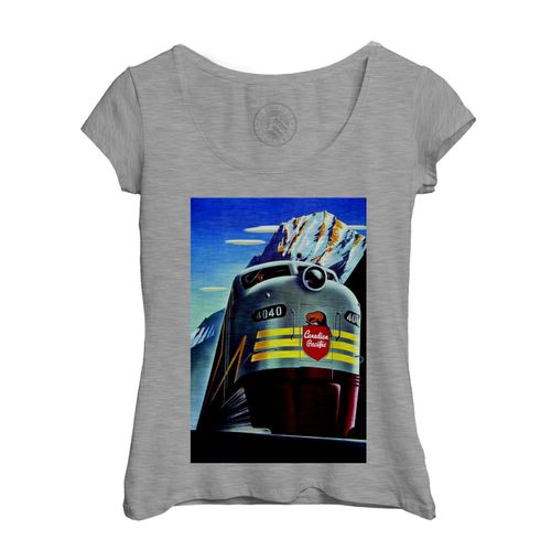 T-Shirt Femme Col Echancré Railway Canadian Pacific Beaver Travel Voyage Affiches Retro Vintage
