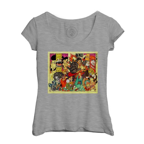 T-Shirt Femme Col Echancré One Piece Dessin Traditionnel Manga Estampe