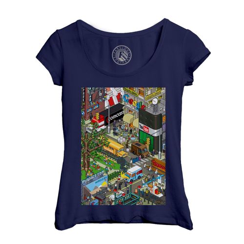 T-Shirt Femme Col Echancré Pixel Art Ville Retro Gaming Geek Jeux Video 8 Bits