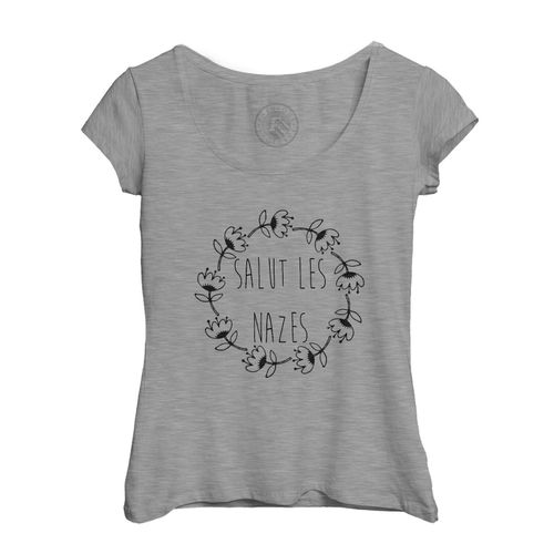 T-Shirt Femme Col Echancré Dessin Salut Les Nazes Courrone De Fleurs