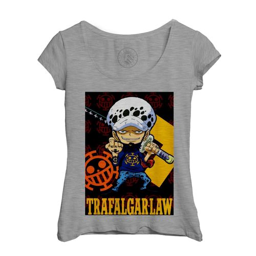 T-Shirt Femme Col Echancré One Piece Manga Trafalgar Law Mini Anime