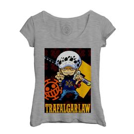 T-Shirt Femme Col Echancré One Piece Manga Trafalgar Law Mini Anime