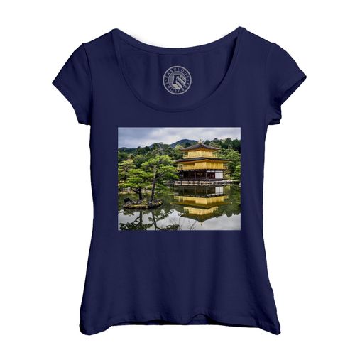 T-Shirt Femme Col Echancré Kinkakuji Temple Or Kyoto Japon Jardin Japonnais