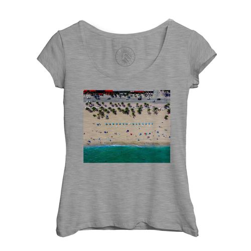 T-Shirt Femme Col Echancré Vue Aerienne De Plage Vacances Tropique Miami
