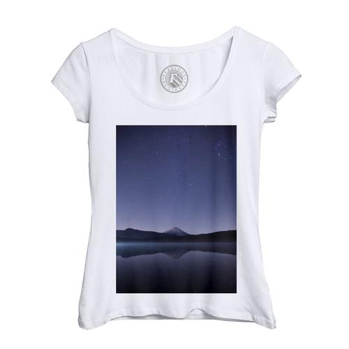 T-Shirt Femme Col Echancré Reflet Dans L'eau Du Mont Fuji Japon Montagne Sacre