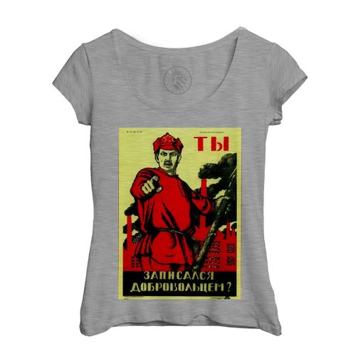 T-Shirt Femme Col Echancré Camarade Communiste Urss Affiche Ancienne Propagande Russie