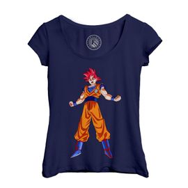 T-Shirt Femme Col Echancré Dragon Ball Super Son Goku Super Saiyan Dieu Rouge S'énerve Anime Manga Japon