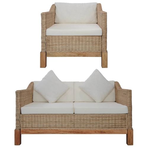 Vidaxl Ensemble De Canapés 2 Pcs Avec Coussins Rotin Naturel