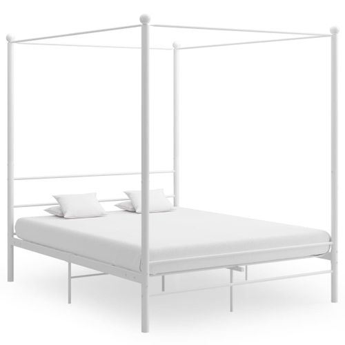 Vidaxl Cadre De Lit À Baldaquin Sans Matelas Blanc 160x200 Cm Métal
