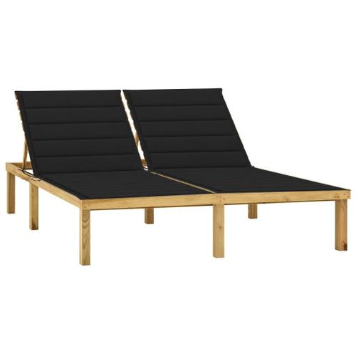 Vidaxl Chaise Longue Double Et Coussins Noir Pin Imprégné