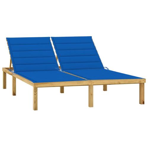 Vidaxl Chaise Longue Double Et Coussins Bleu Royal Pin Imprégné