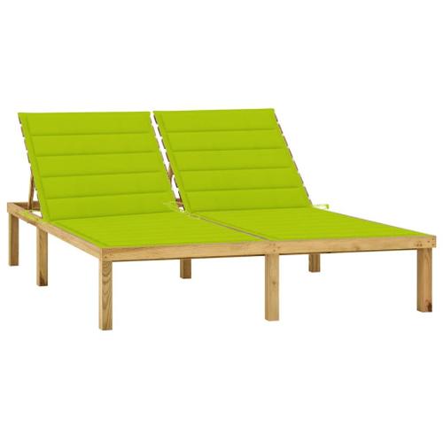 Vidaxl Chaise Longue Double Et Coussins Vert Vif Bois De Pin Imprégné