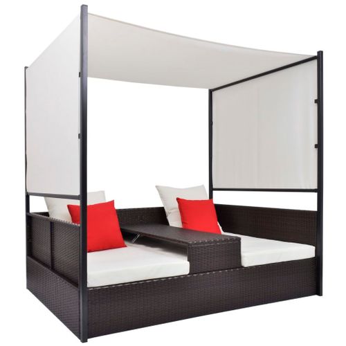 Vidaxl Lit De Jardin Avec Auvent Marron 190x130 Cm Résine Tressée