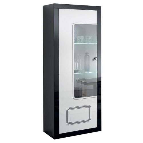Robbie - Vitrine 1 Porte Gauche Laqué Noir Et Blanc