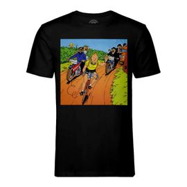 T-Shirt Homme Col Rond Tintin Tour De France Maillot Jaune Bd Vintage